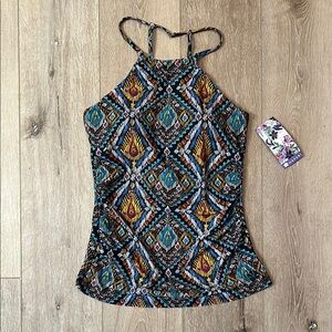 Hapari - Native print halter high neck tankini swim top, NEW WITH TAGS, large